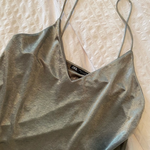 ZARA green silk dress (above the knee) - Picture 2 of 2